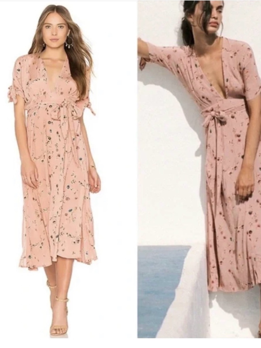 Faithfull the Brand Peach Floral Midi Dress